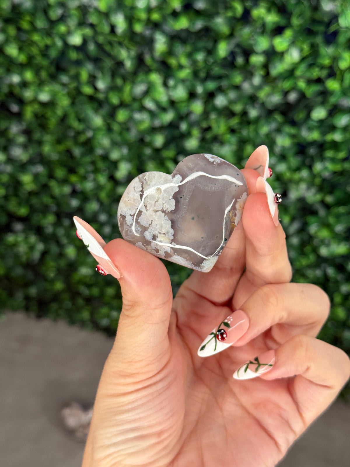 Flower Agate Hearts Crystal Carvings