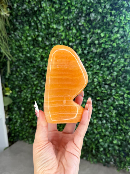 L Orange Calcite Polished Freeform Crystal Carvings from India A 800g