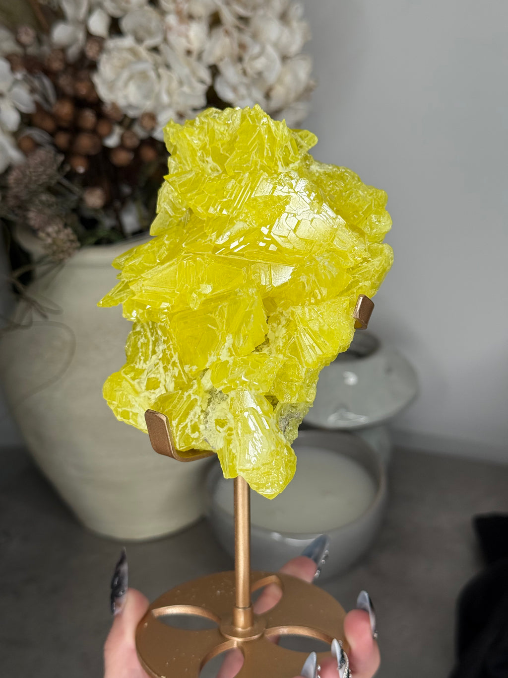 Sulphur Specimen with Custom Gold Stand - A