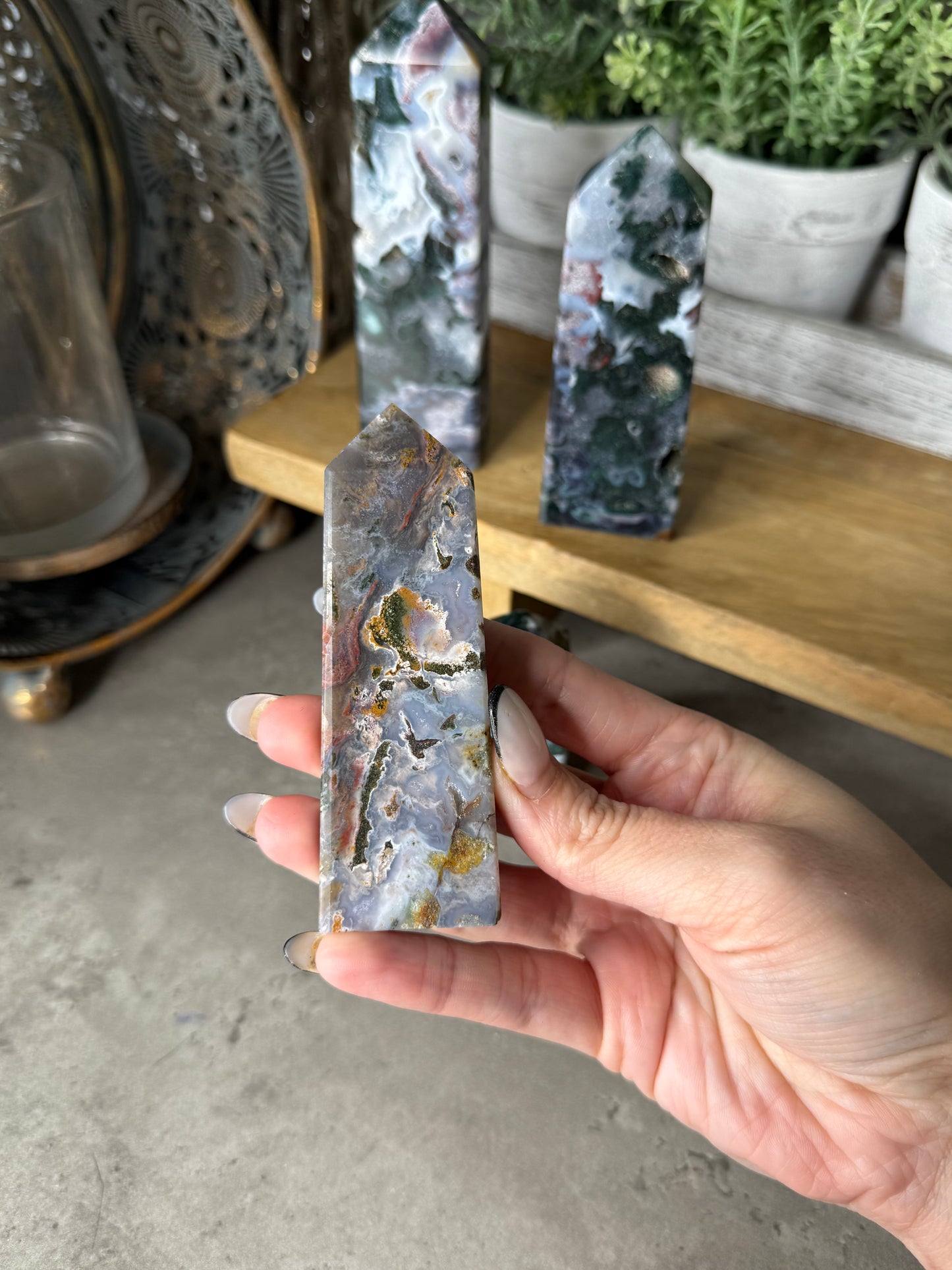 Pink Moss Agate Towers