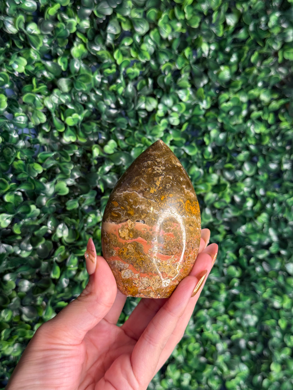 Colourful Moss Agate Teardrop Crystal Carving from Indonesia - A
