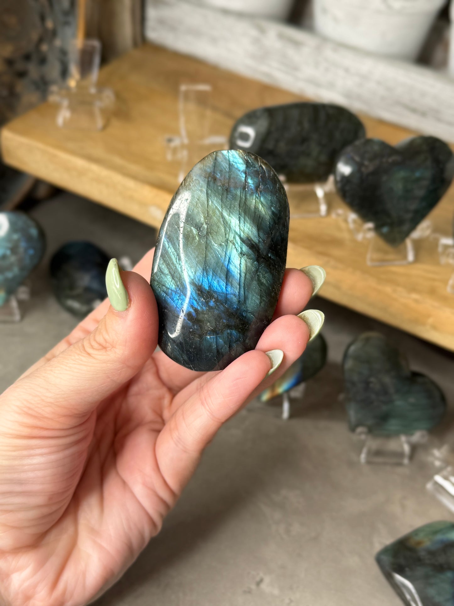 Labradorite Flashy Crystal Heart and Palmstones