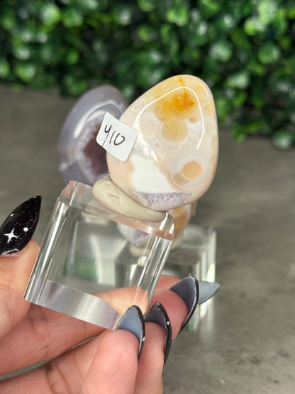 Pink and Purple Agate Egg Crystal Carvingd