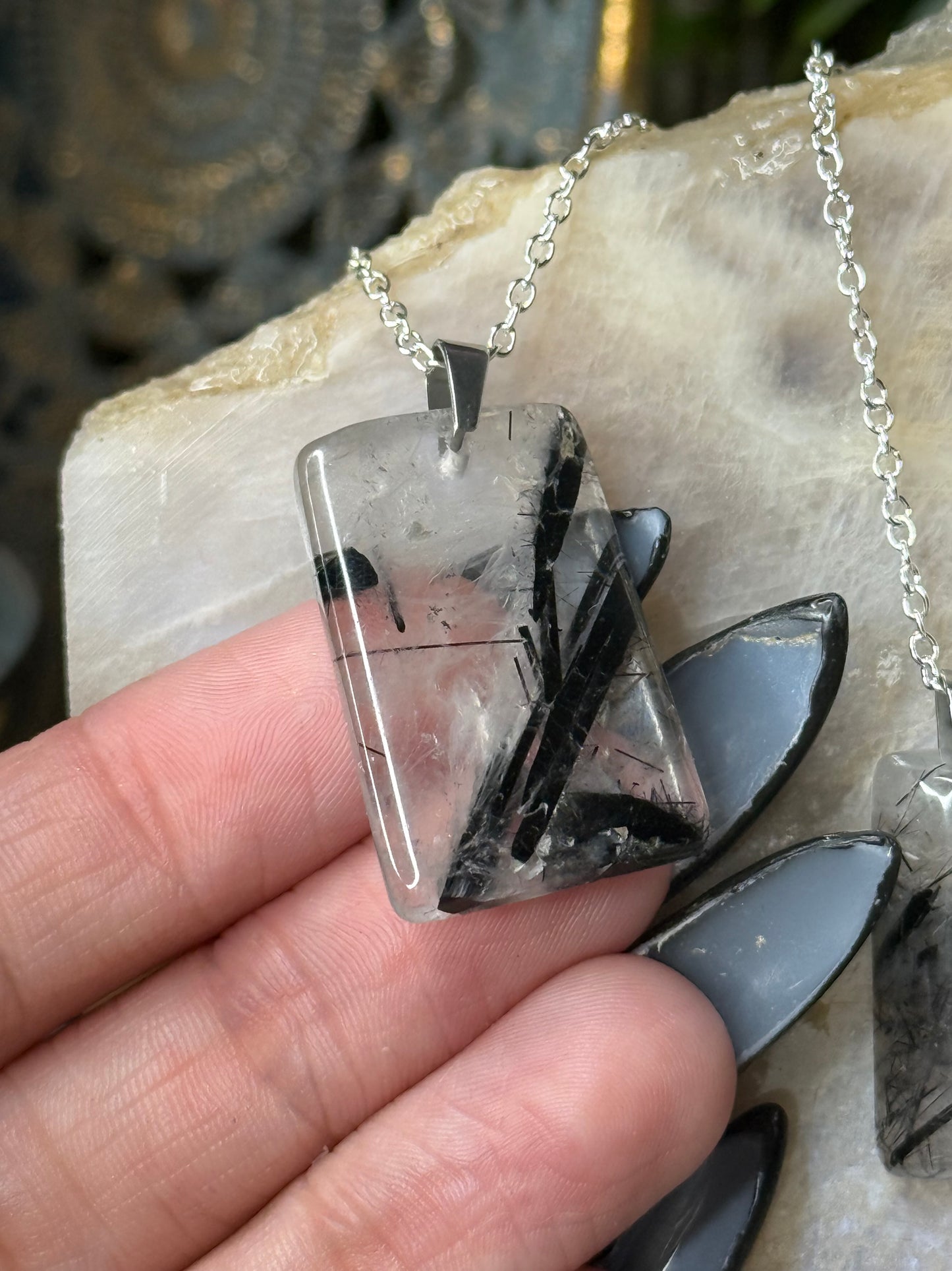 Tourmaline In Quartz Crystal Pendants