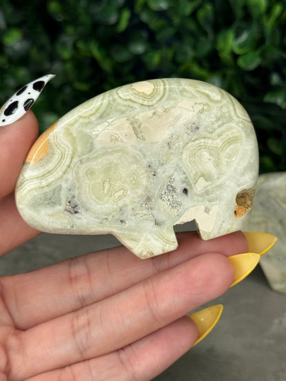 Green Milano Jasper Bear Crystal Carvings - Indonesia