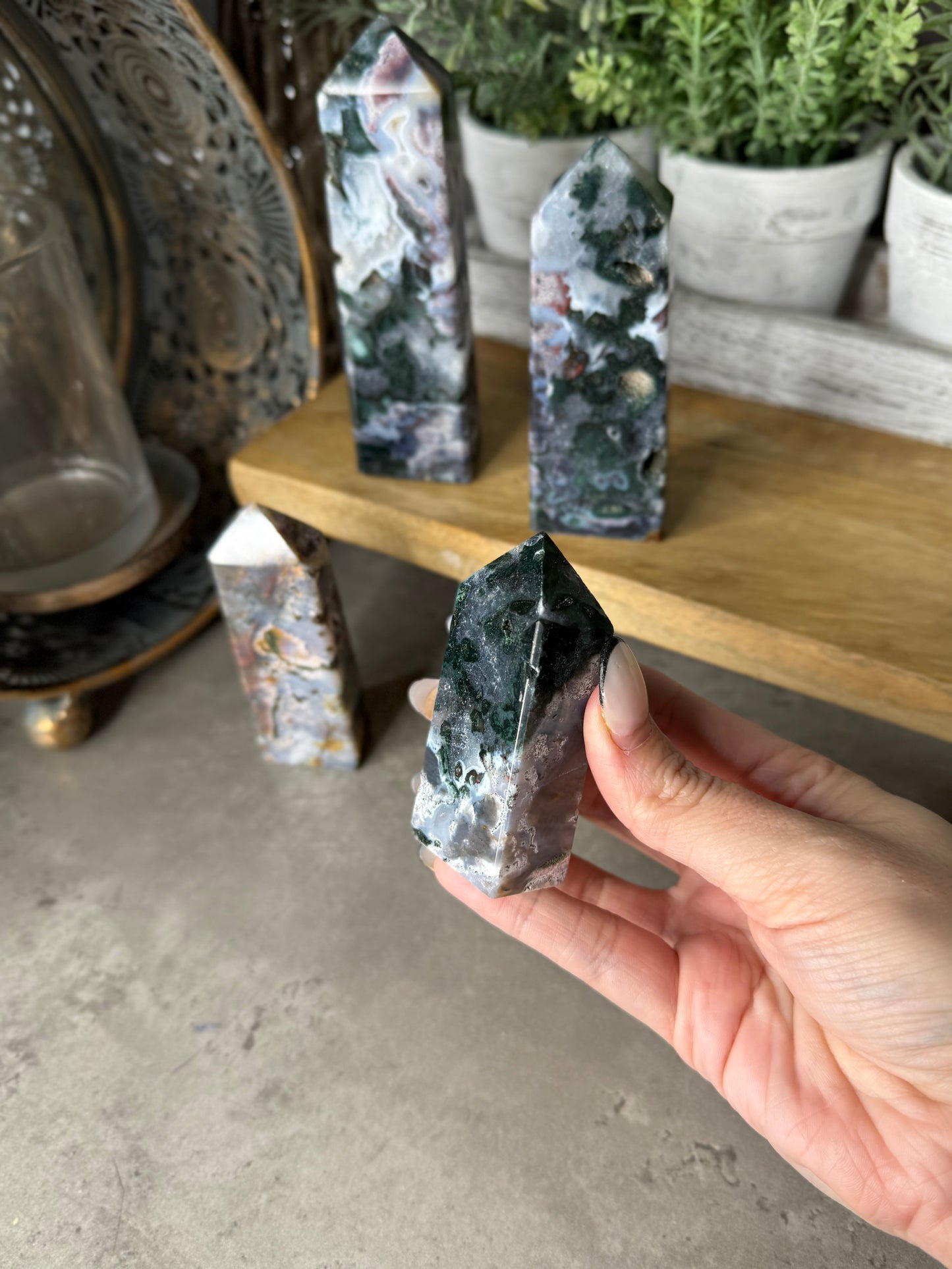 Pink Moss Agate Towers