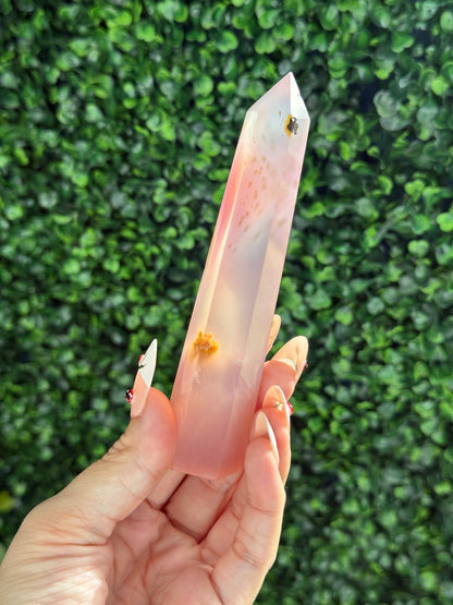 Pink Jelly Agate Obelisk Tower Crystal Carving - A 111g