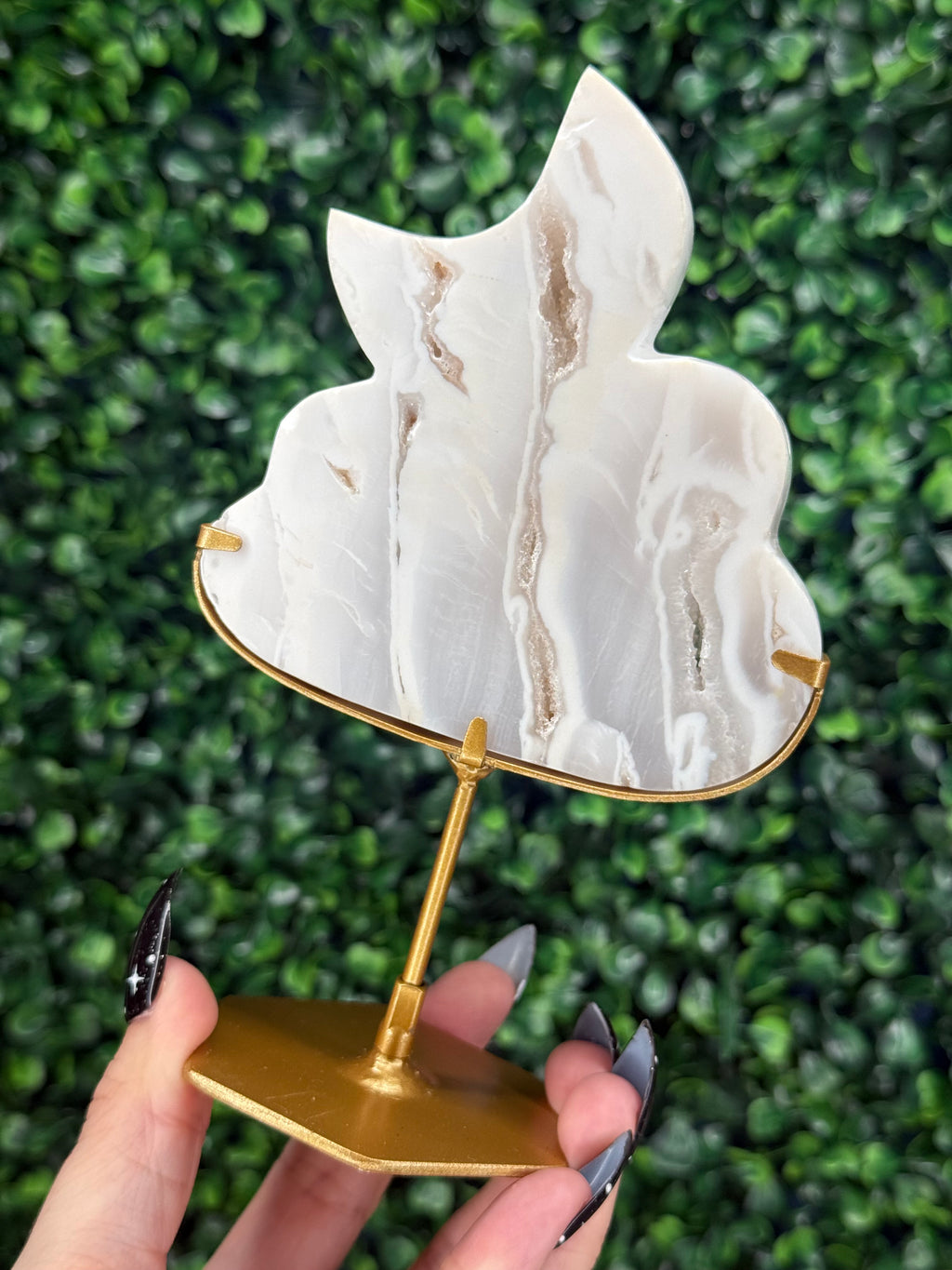 White Plume Agate Cloud & Moon Crystal Carving - B