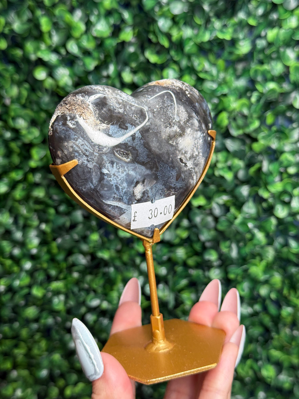 Blue Plume Agate Heart Crystal Carving from Indonesia Z