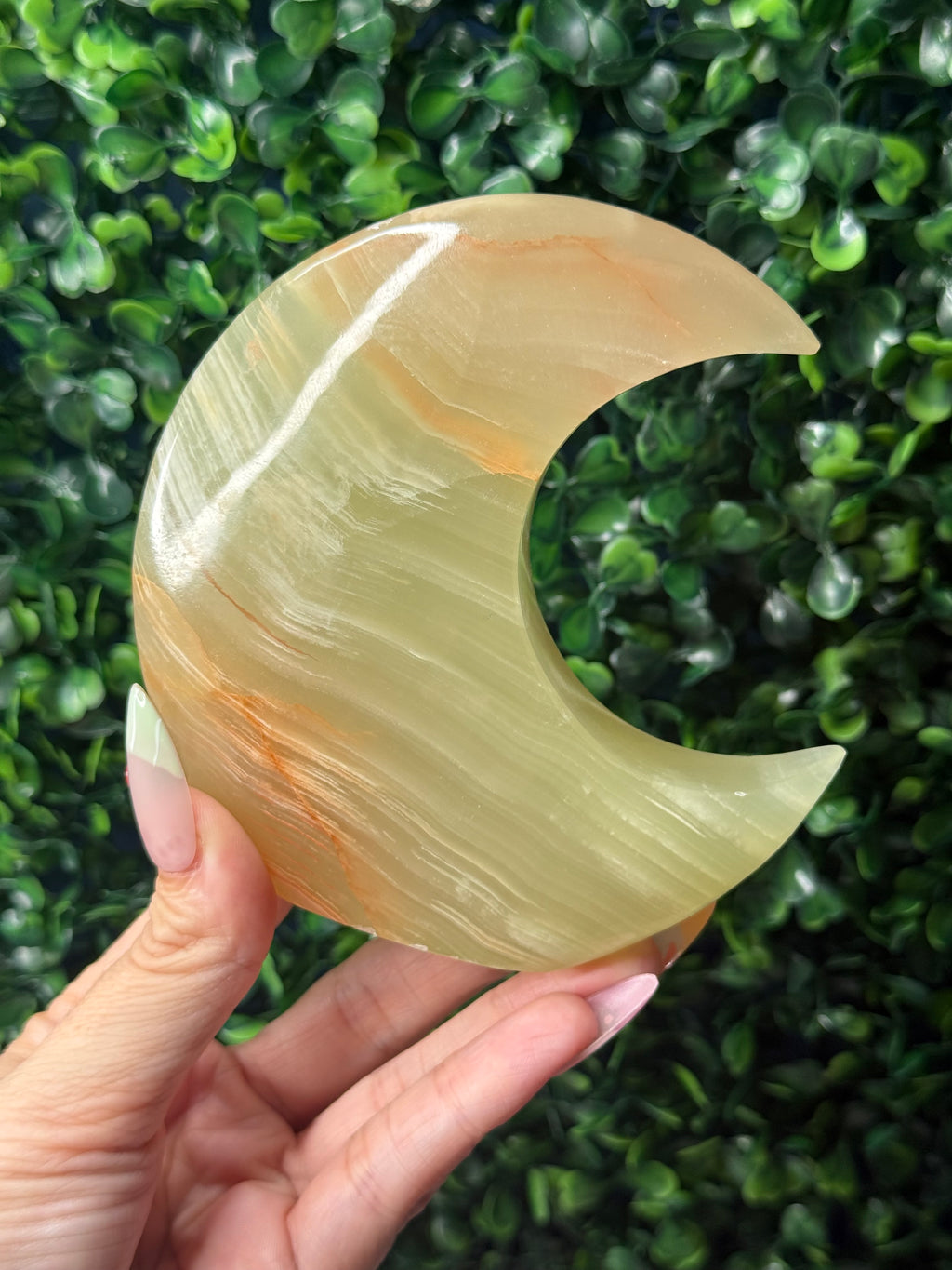 Green Banded Onyx Standing Moon Crystal Carving - Pakistan - B