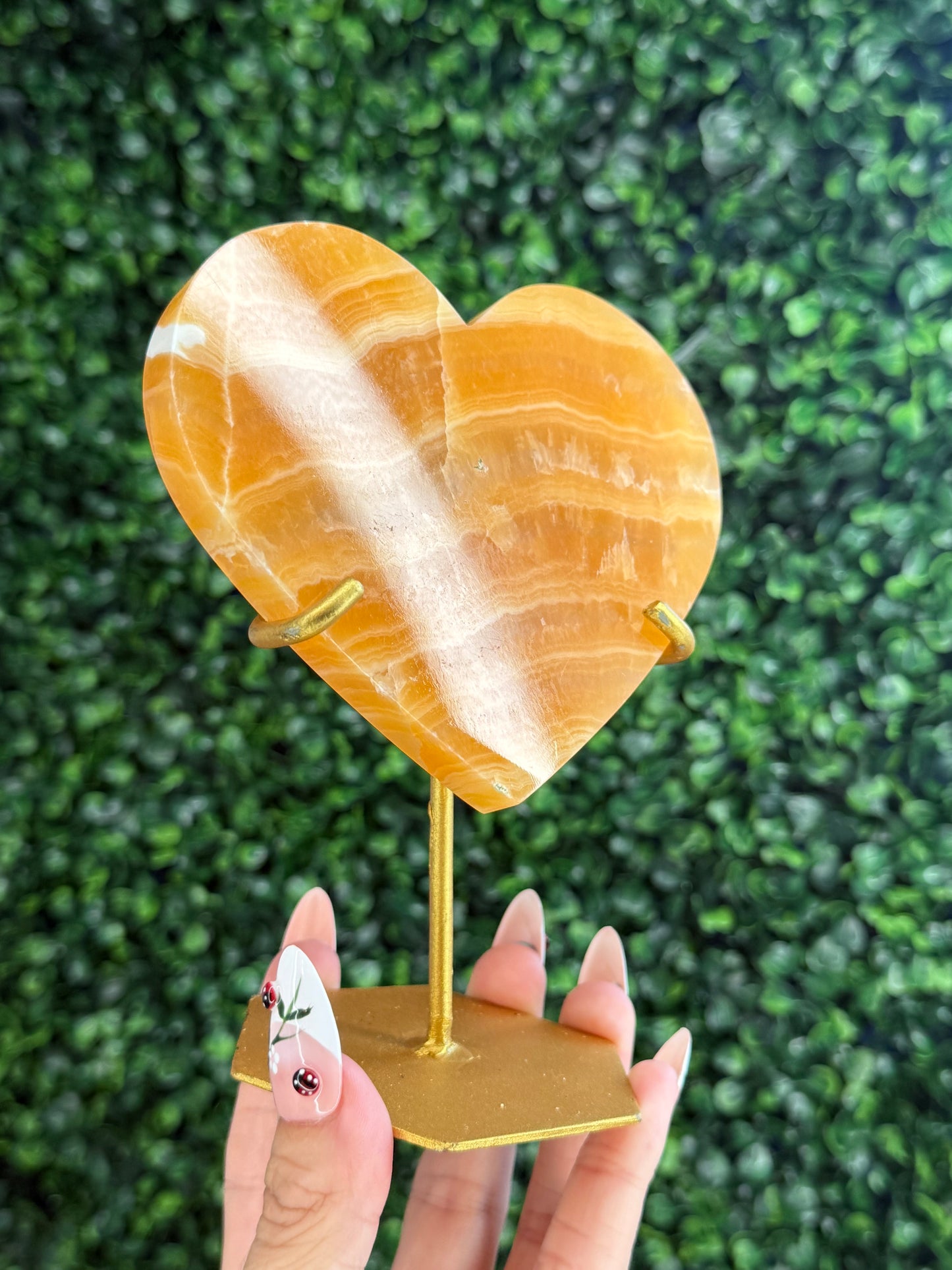 Orange Calcite Heart with Custom Gold Stand from India F