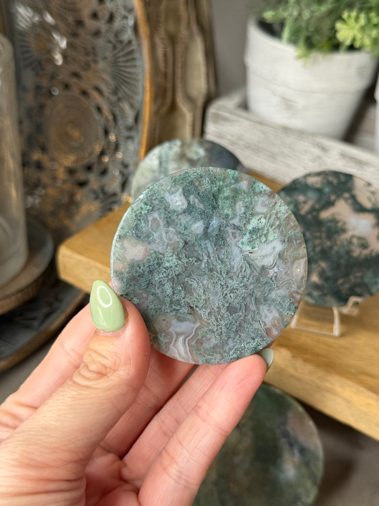 Moss Agate Crystal Discs