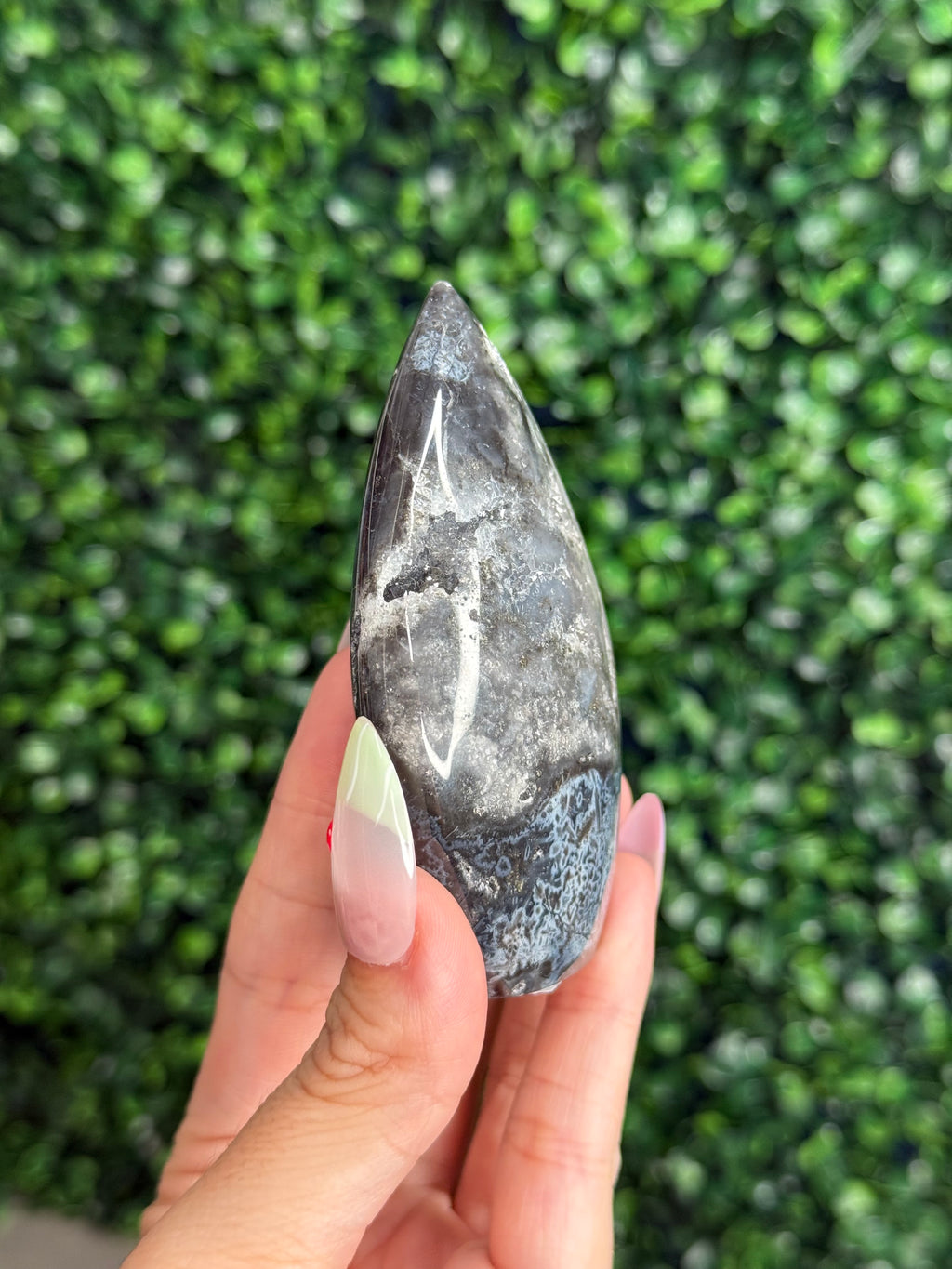 Blue Plume Agate Teardrop Crystal Carving - Indonesia C