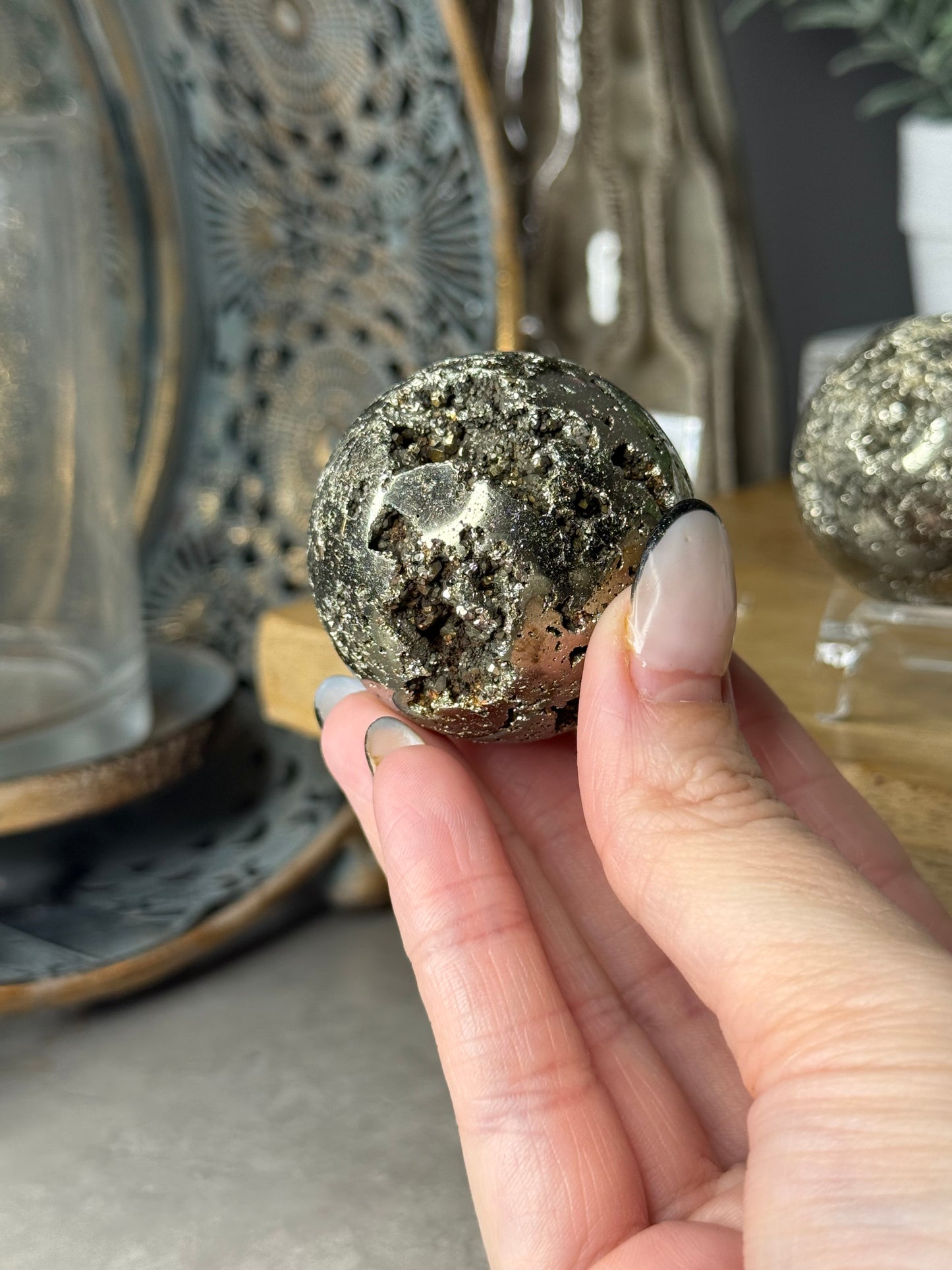 Druzy Pyrite Crystal Spheres with Stands