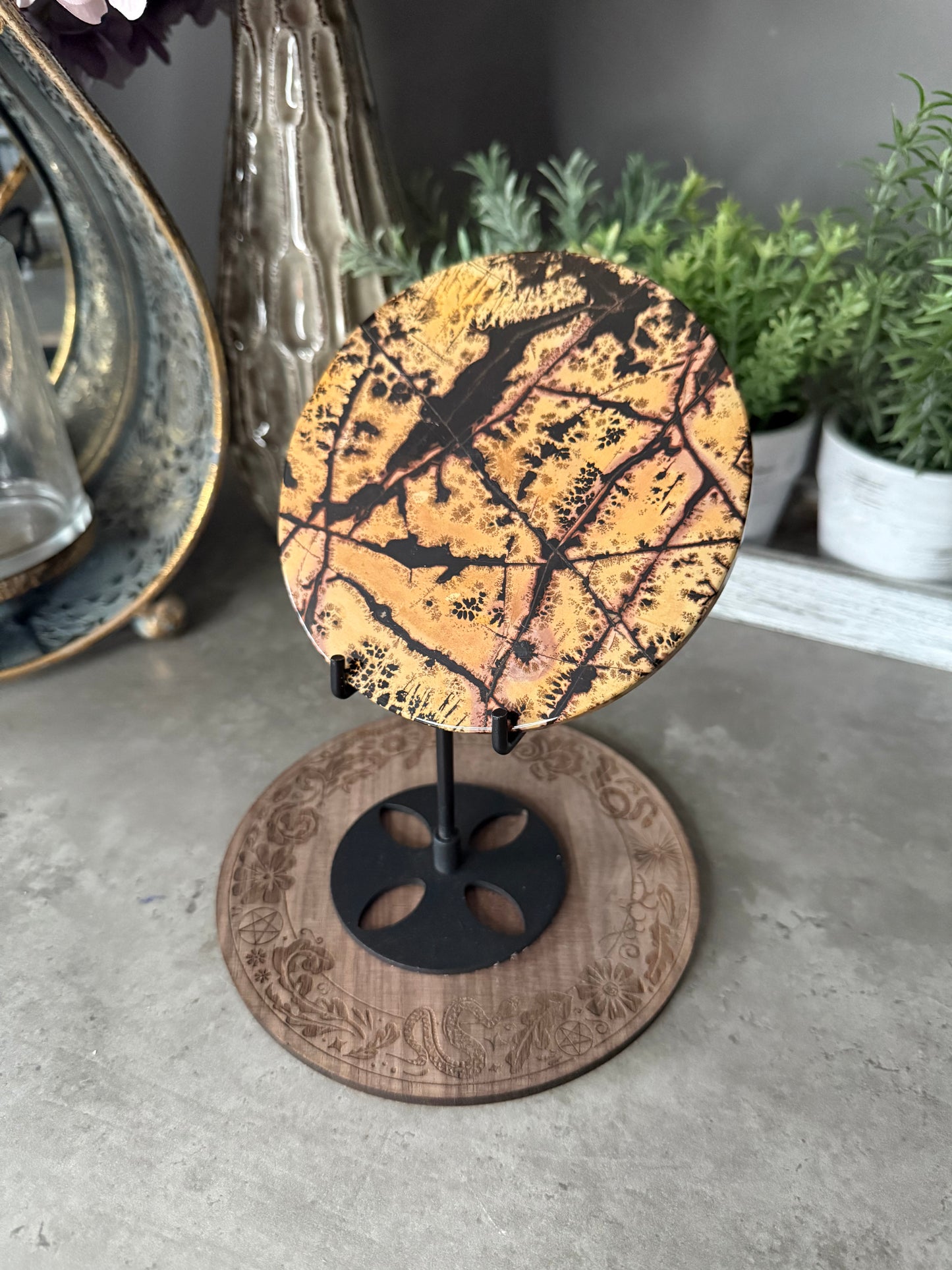 Picture Jasper Large Crystal Discs with Stands