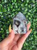 Blue Plume Agate Heart Tower Carving from Indonesia J
