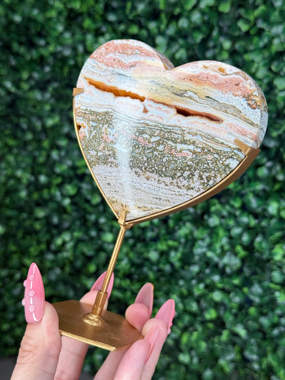 Pink Ocean Jasper Heart Crystal carving from Indonesia