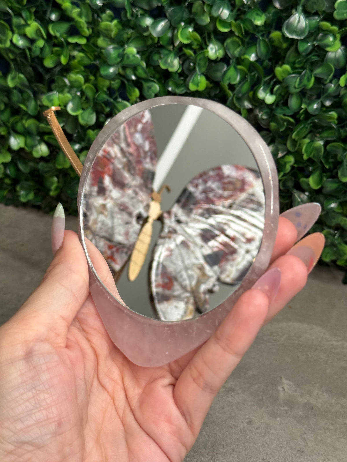 Rose Quartz Shell Mirror Crystal Carving