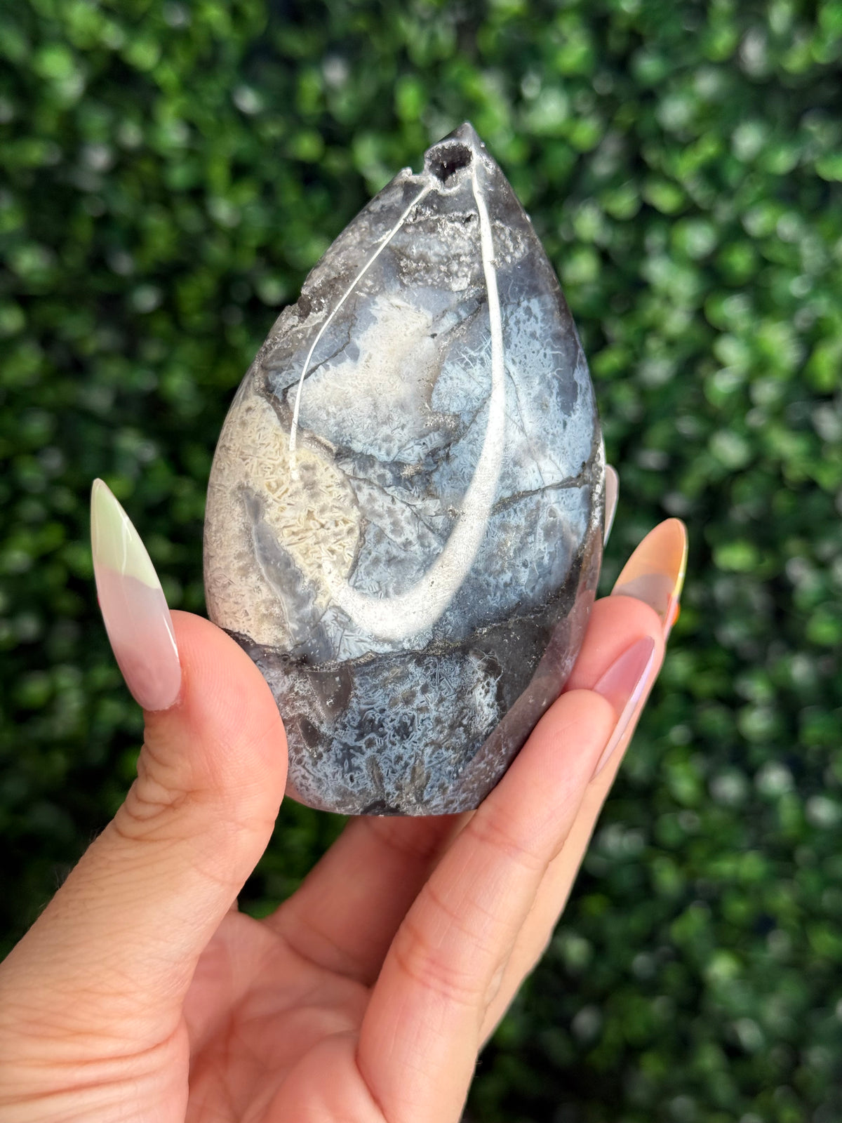 Blue Plume Agate Teardrop Crystal Carving - Indonesia C