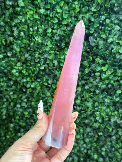 Pink Jelly Agate Obelisk Tower Crystal Carving - F 185g