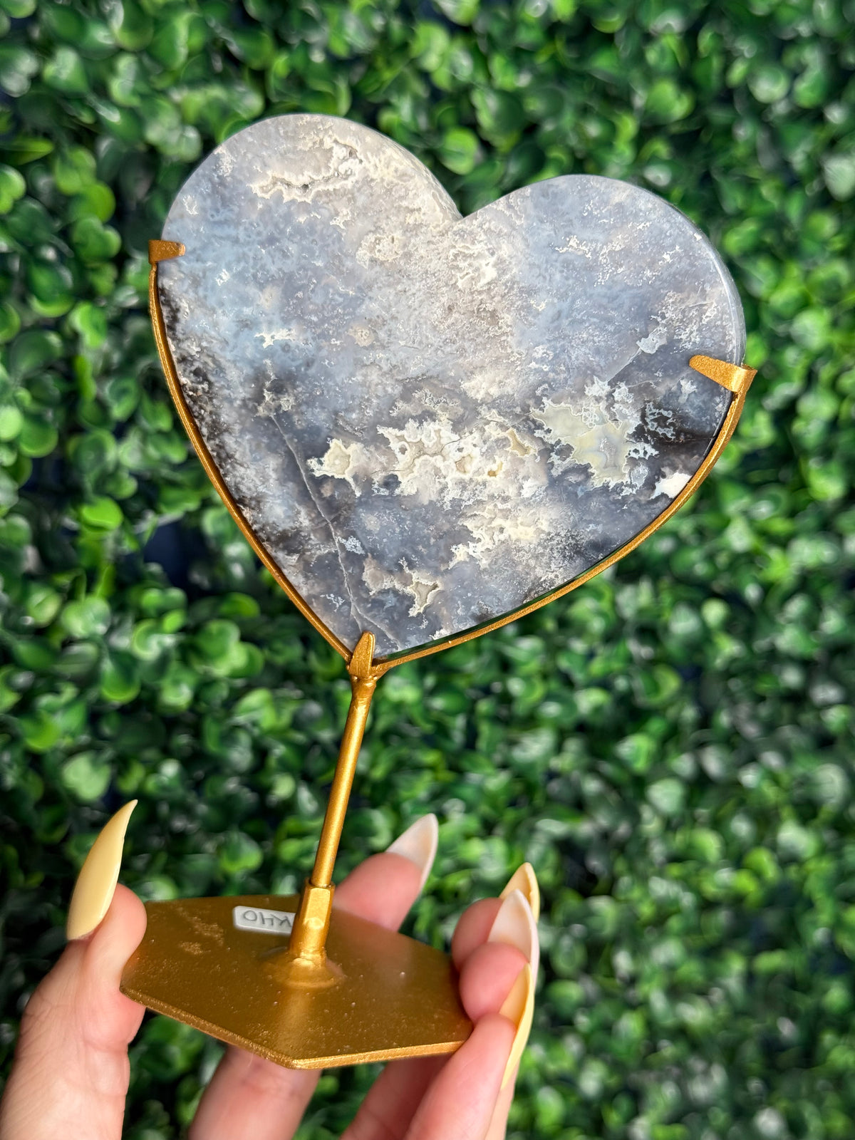 Blue Plume Agate Heart Crystal Carving from Indonesia K