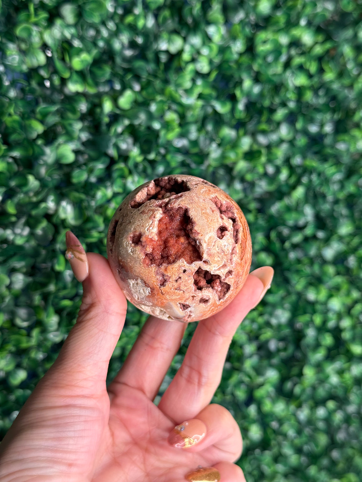 Luna - Pink Carnelian Druzy Sphere Crystal Carving X