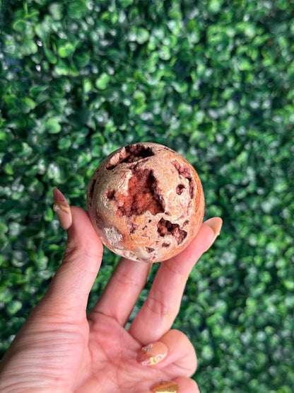 Luna - Pink Carnelian Druzy Sphere Crystal Carving X