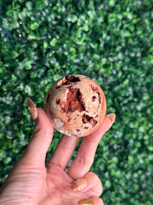 Luna - Pink Carnelian Druzy Sphere Crystal Carving X