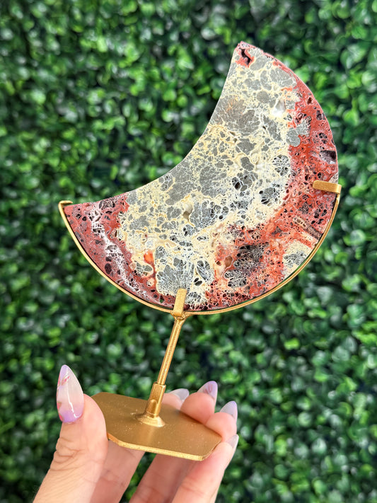 Red Marcasite Moon Crystal carving with stand - Indonesia