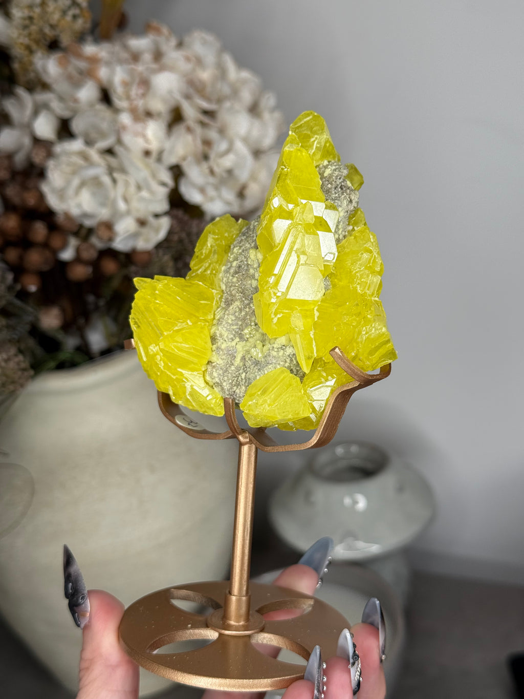 Sulphur Specimen with Custom Gold Stand - C
