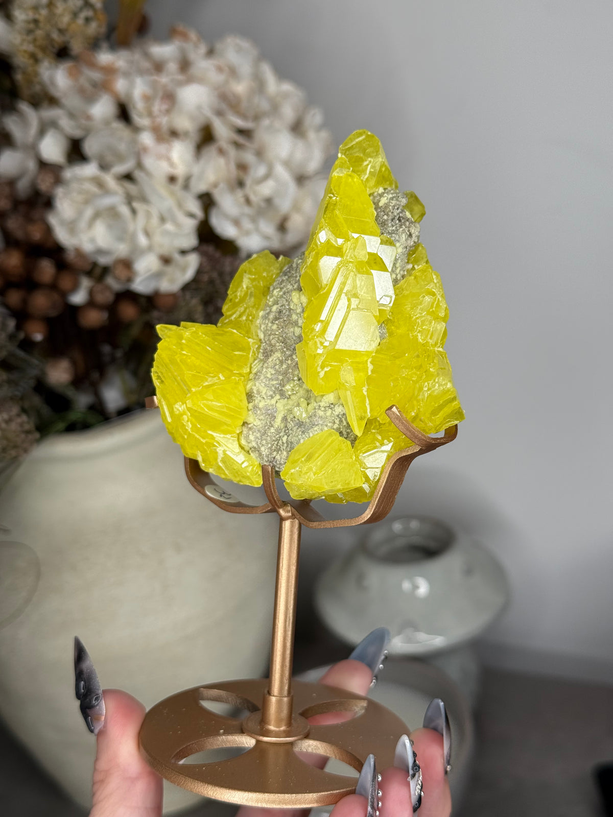 Sulphur Specimen with Custom Gold Stand - C