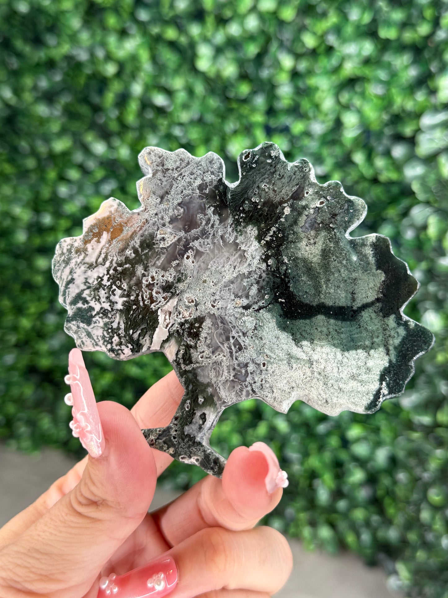 Green Jasper Family Tree Carving with Gold Stand – Indonesia