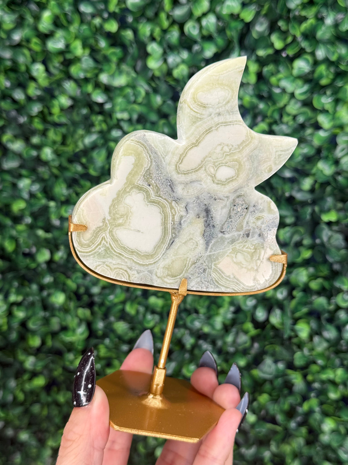 Green Milano Jasper Cloud & Moon Crystal Carving - B