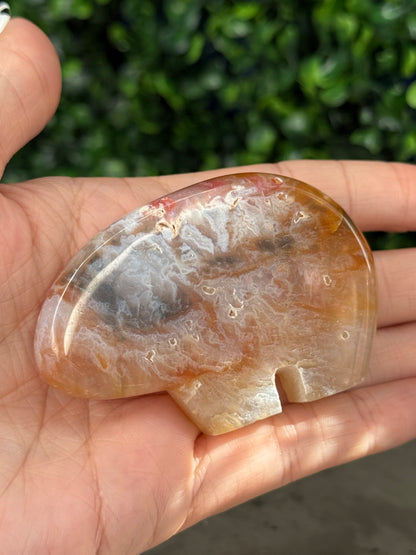 Pink Plume Agate Bear Crystal Carvings - Indonesia