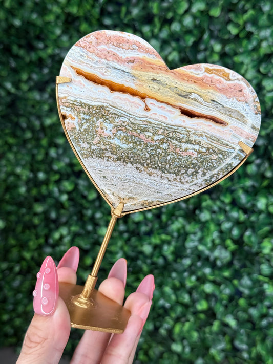 Pink Ocean Jasper Heart Crystal carving from Indonesia
