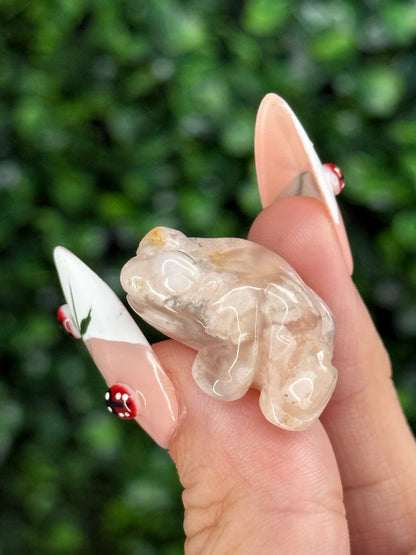 Flower Agate Mini Frog Crystal Carvings