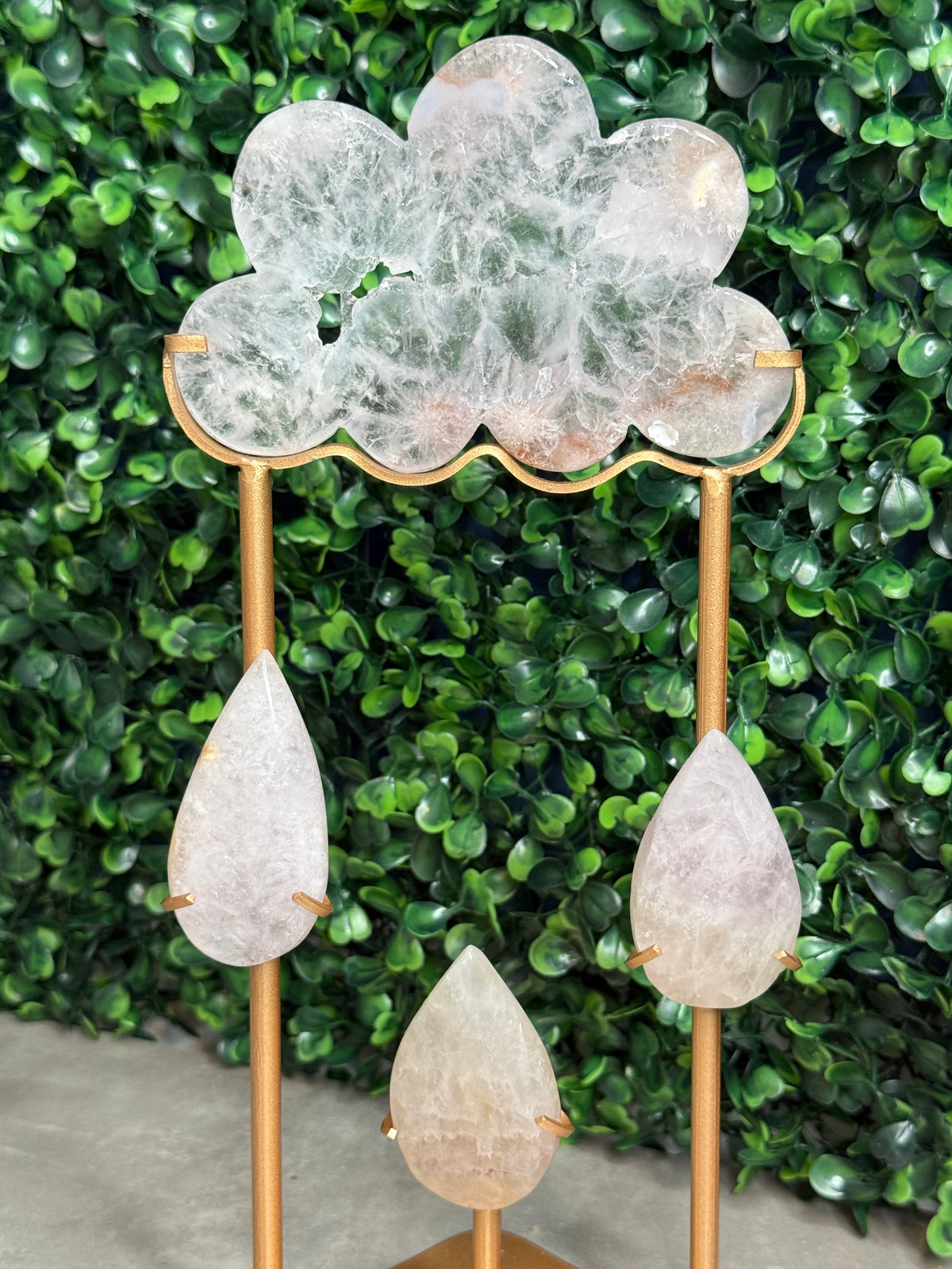 Flower Agate Cloud with Rain Crystal Carving