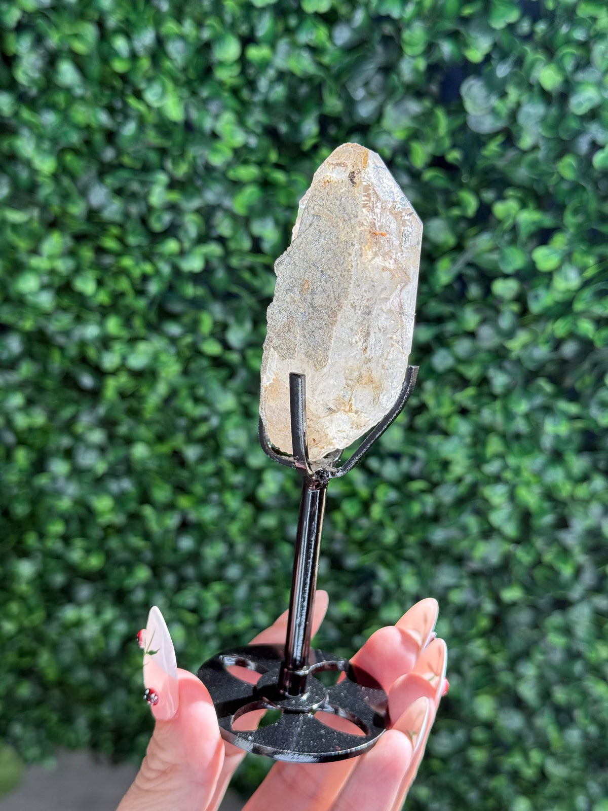 Super Visible raw Smokey Quartz Enhydro with custom stand