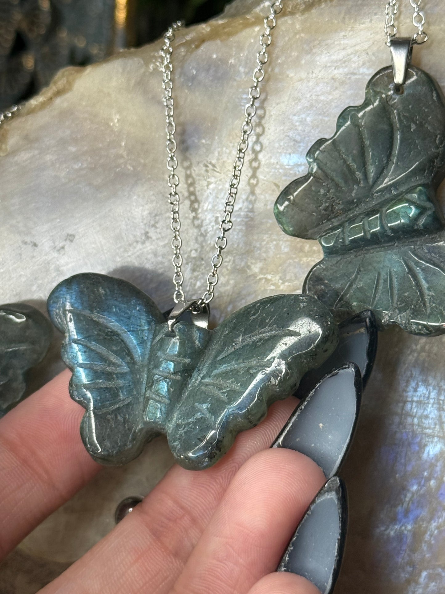 Labradorite Crystal Butterfly Pendants with chain