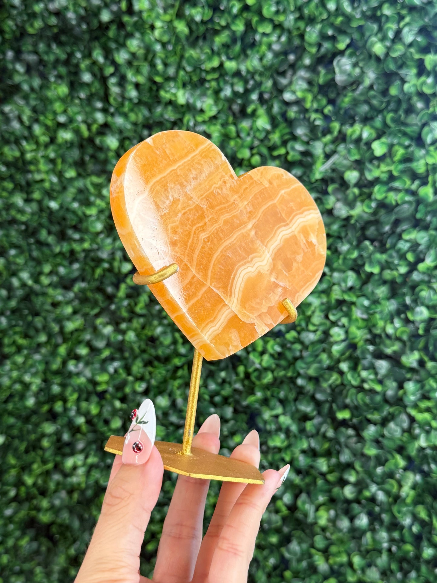 Orange Calcite Heart with Custom Gold Stand from India U