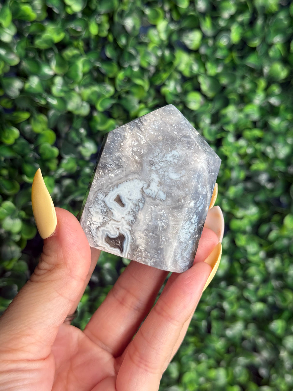 Blue Plume Agate Heart Tower Carving from Indonesia L