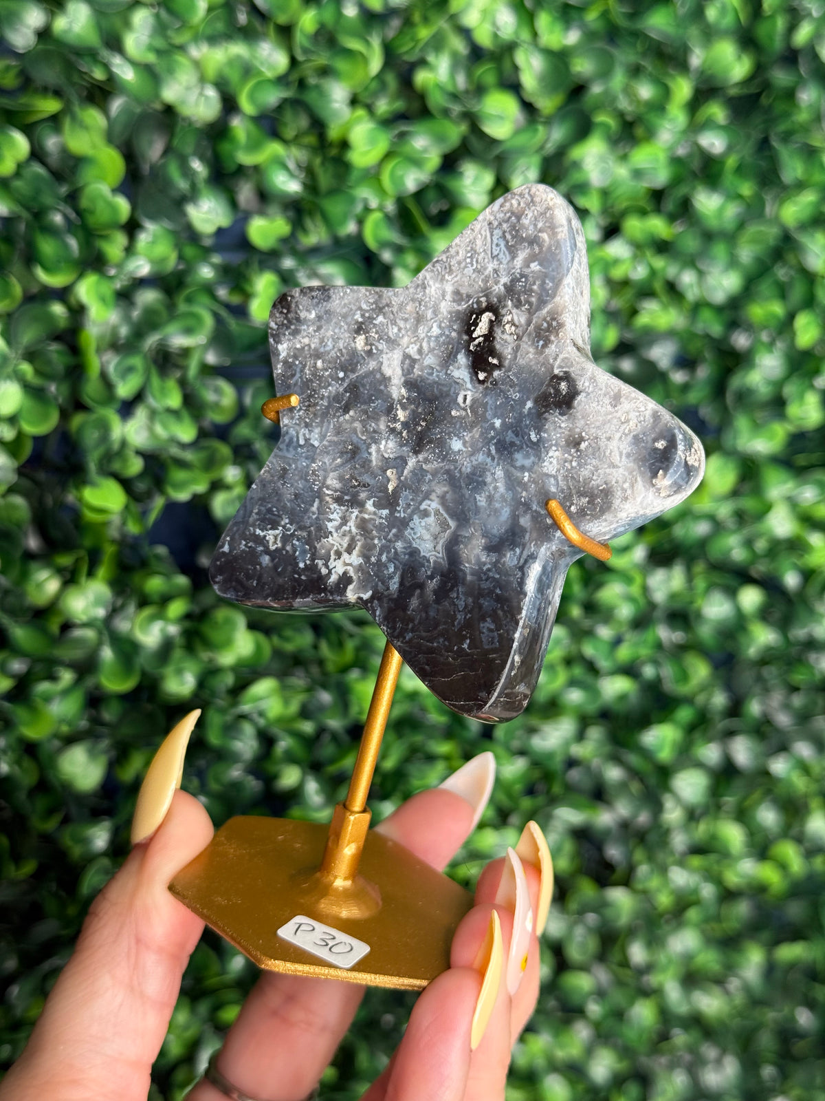 Blue Plume Agate Star Crystal Carving from Indonesia P