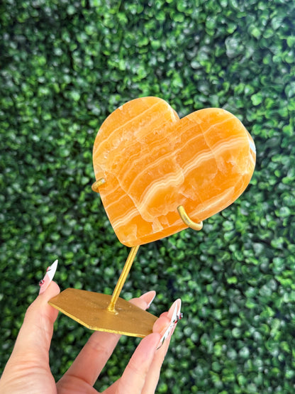 Orange Calcite Heart with Custom Gold Stand from India U