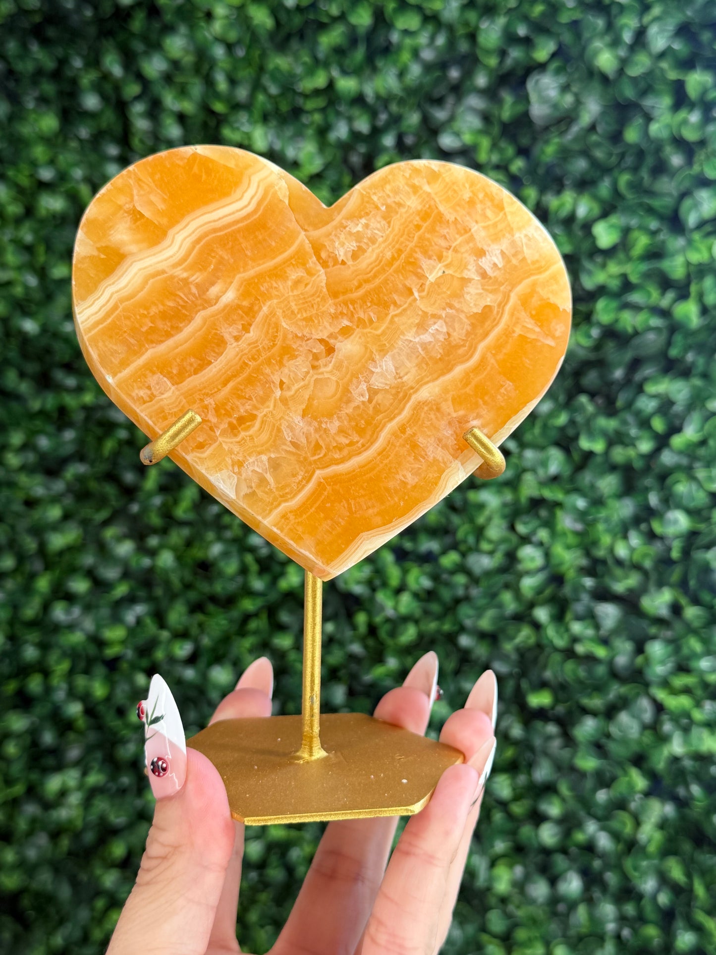 Orange Calcite Heart with Custom Gold Stand from India W