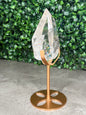 Brazilian Clear Quartz Freeform on Gold Stand — Rainbow Inclusions