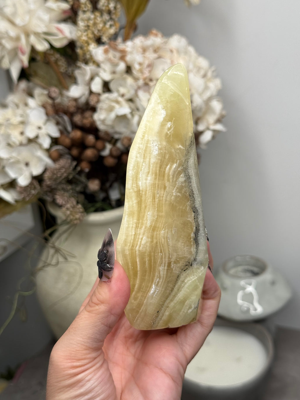Yellow Aragonite Freeform Crystal Carvings U - Pakistan