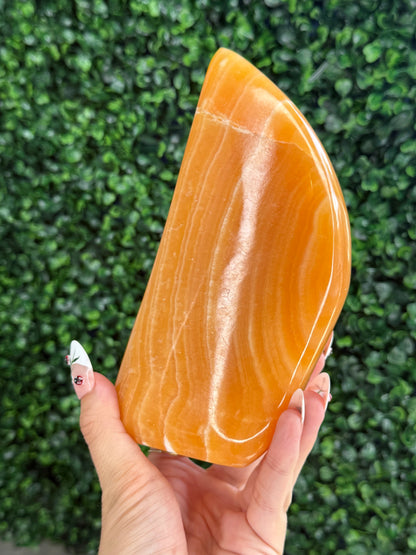 XL Orange Calcite Polished Freeform Crystal Carvings from India H 1.3kg