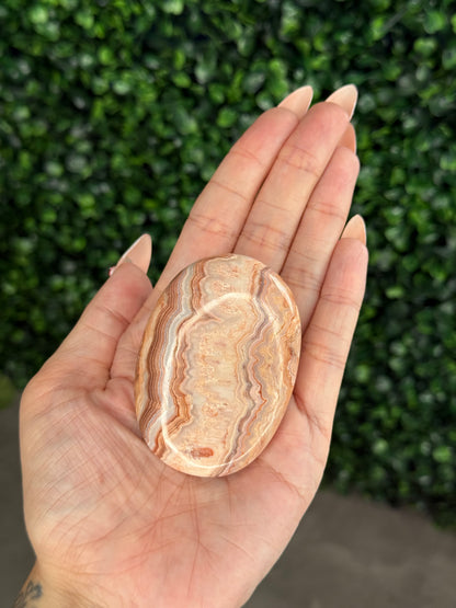 Pink Crazy Lace Agate Palmstone Crystal Carving from Indonesia