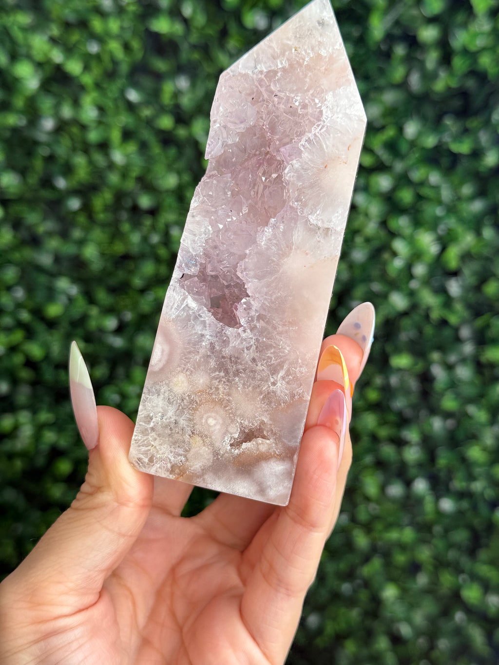 Flower Agate Druzy Tower Crystal Carving A