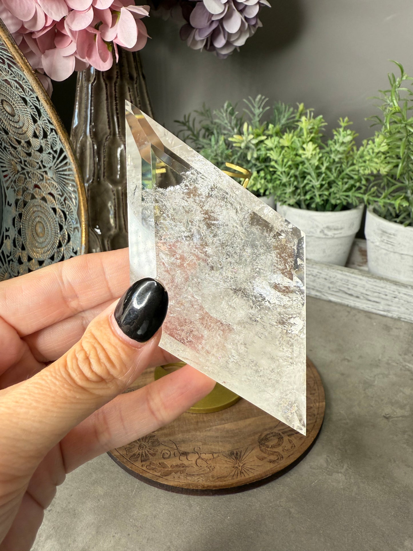 Clear Quartz Rhombus Crystal with Stand